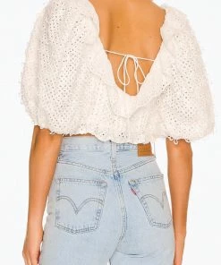 For Love & Lemons women Cassie Eyelet Crop Top in White -Sports Shoes Store 0c67e85010374352b37c52c14f7dc02c 1080x
