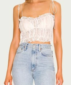 For Love & Lemons women Jules Ruffled Lace Crop Top In White