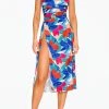 For Love & Lemons women Lorenza Open-Back Satin Midi Dress in Blue