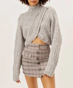 For Love & Lemons women Amelia Cross Front Turtleneck Sweater in Grey