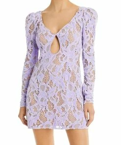 For Love & Lemons women Rosemary Puff Sleeve Lace Mini Dress in Purple