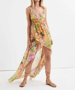 For Love & Lemons women Madison Maxi Dress in Yellow
