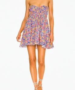 For Love & Lemons women Sasha Floral-Print Strapless Bustier Mini Dress In Blue