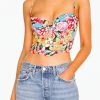 For Love & Lemons women Mallory Floral-Print Bustier Satin Top In Red