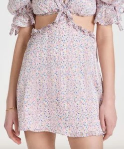 For Love & Lemons women Phoebe Floral-Print Cutout Satin Chiffon Mini Dress in Blue Floral