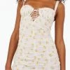For Love & Lemons women Celia Shirred Floral-Embroidered Lace-Up Open-Back Mini Dress In White Floral
