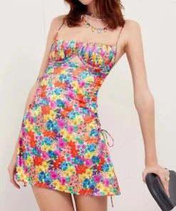 women For Love & Lemons Merrill Mini Dress in Vibrant Floral