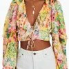 For Love & Lemons women Nina Floral-Print Cropped Chiffon Top In Yellow