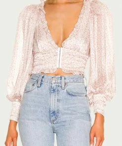 For Love & Lemons women Natalie Floral-Print Cropped Top In Ivory