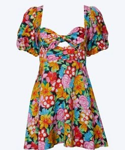 For Love & Lemons women Mallory Floral-Print Cutout Satin Mini Dress in Red