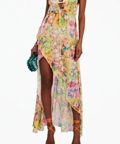 For Love & Lemons women Madison Floral-Print Asymmetric Chiffon Maxi Dress In Yellow