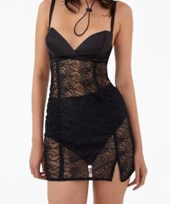 For Love & Lemons women Rosanna Embroidered Tulle Mini Dress in Black