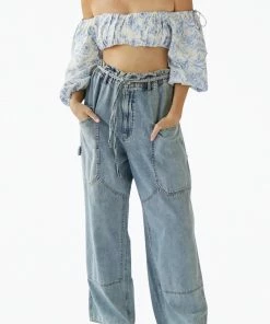 For Love & Lemons women Maisie Cropped Floral-Print Top In Blue